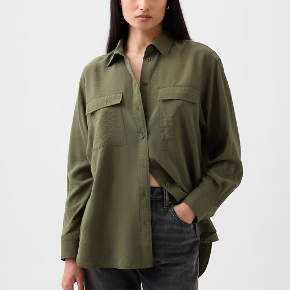 Gap Big Shirt Utility Olive Green Size Medium